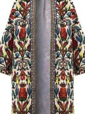 Tribal Printed Embroidered 3/4 Sleeve Kimono Cardigan (5XL)